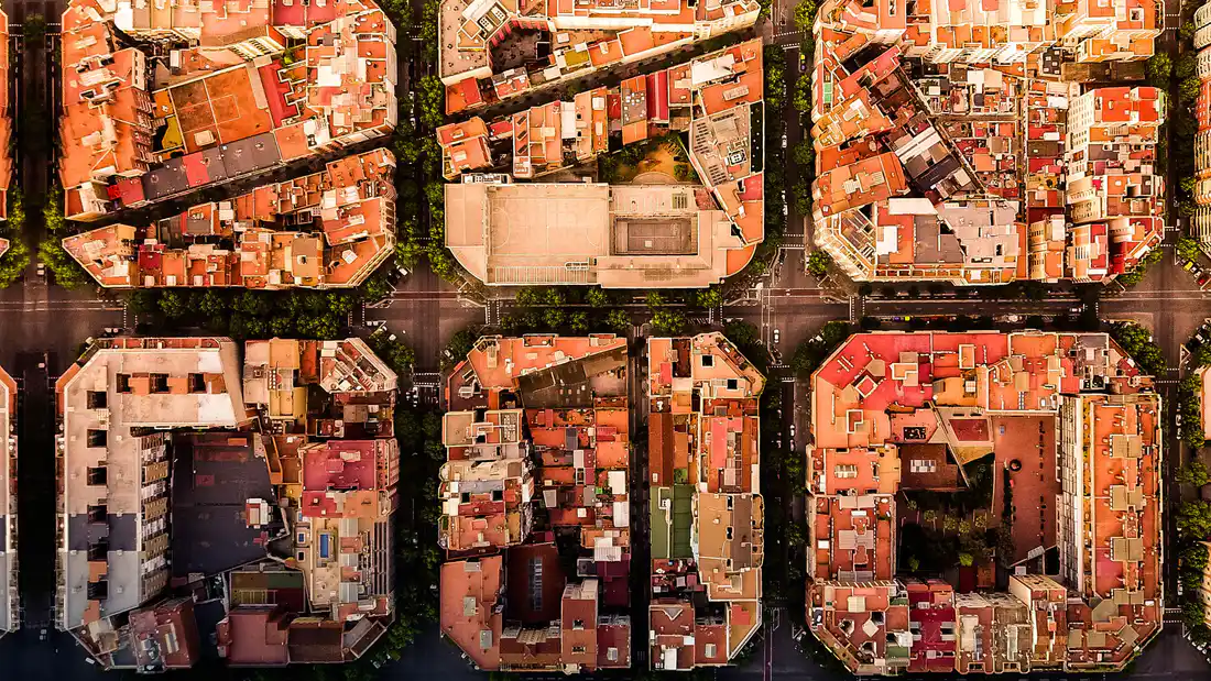 Vista aérea de las manzanas del Eixample de Barcelona